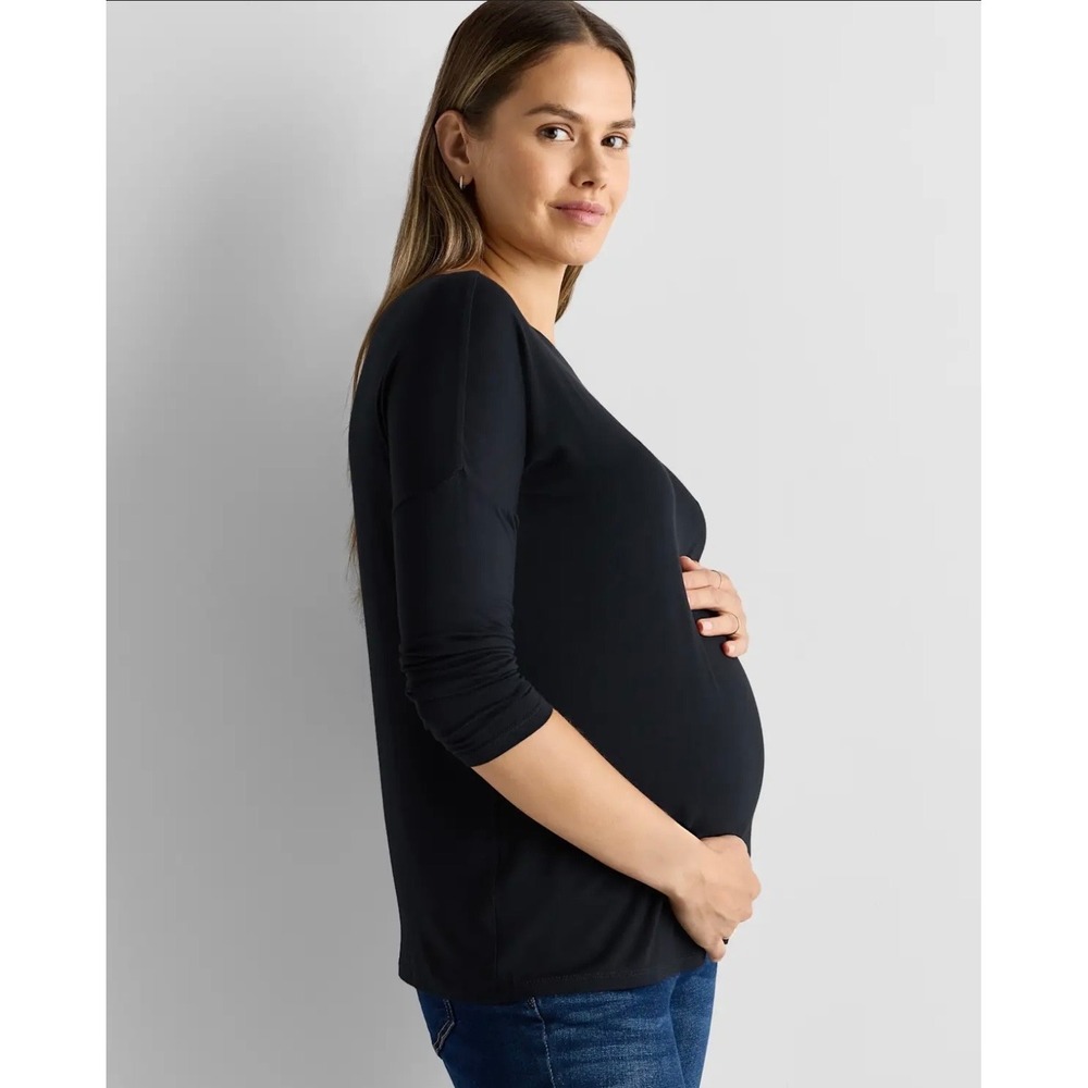 Quince Bamboo Jersey Maternity Long Sleeve Tee Black Medium Organic Stretch Top